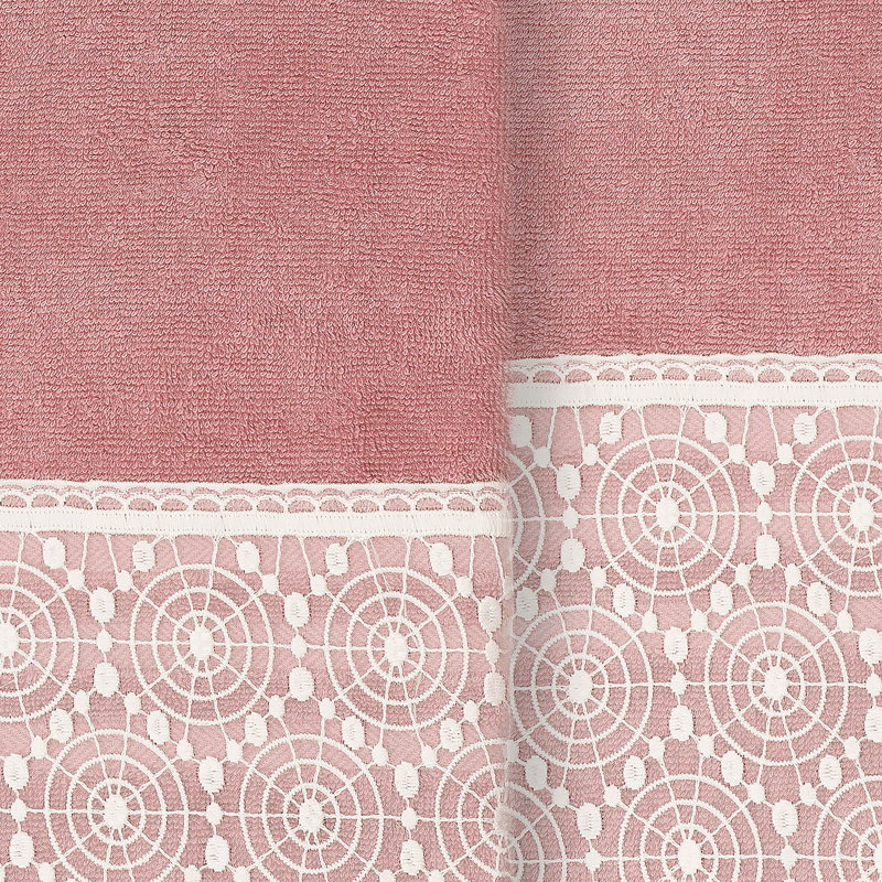 Débarbouillette en coton , Rose-thé / blanc, Serviettes de bain ‑ emballage de deux