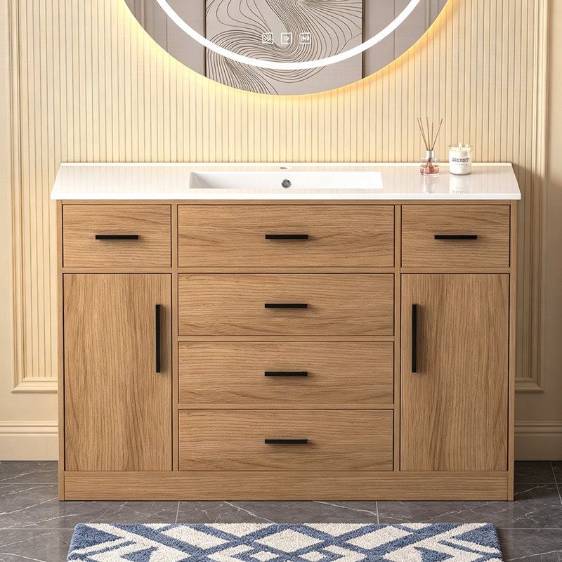 Meuble-lavabo de 48 po avec rangement abondant, portes et tiroirs à fermeture en douceur pour un design élégant et fonctionnel