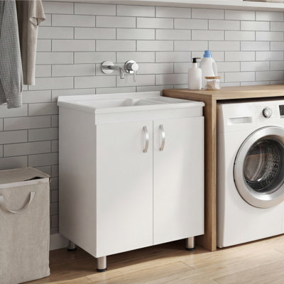 Foster 2 Door Utility Tub And Sink, Freestanding Cabinet With 2 Interior Storage Shelves, Utility Sink For Laundry Rooms Or Garage