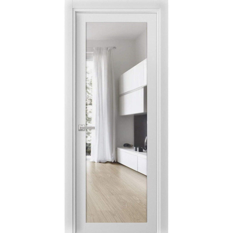 Porte française solide en verre transparent | Lucia 2166 | Poignée simple à panneau régulier | Portes de salle de bain robustes