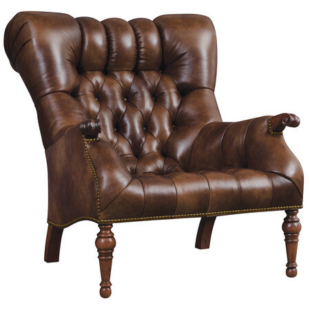 Leopold Wingback Chair, Windsor, Rialto Pecan Genuine Leather