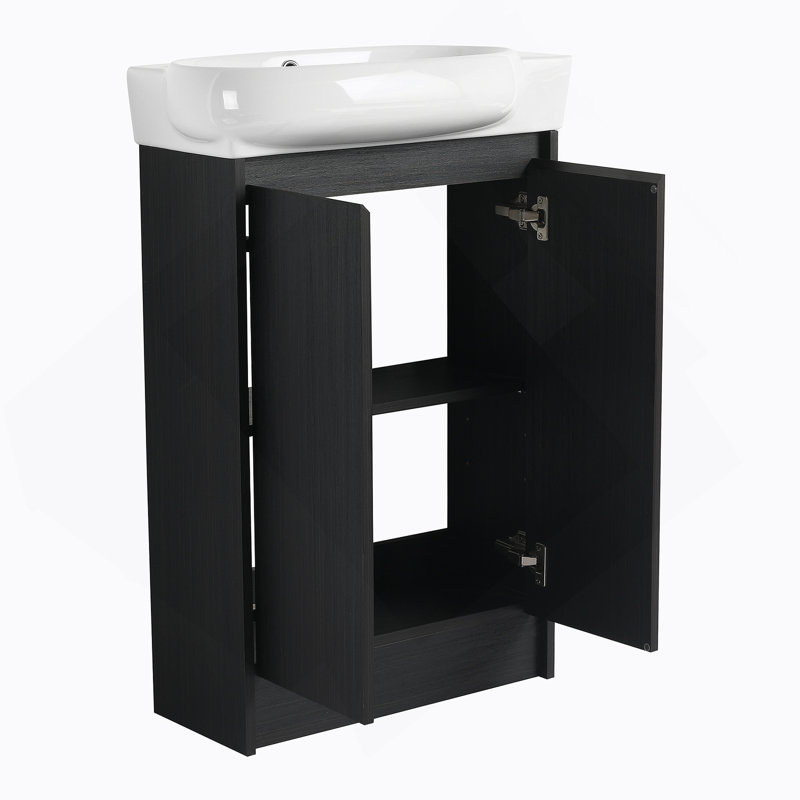 Meuble-lavabo autoportant de 23 po avec lavabo et portes à fermeture douce, Noir
