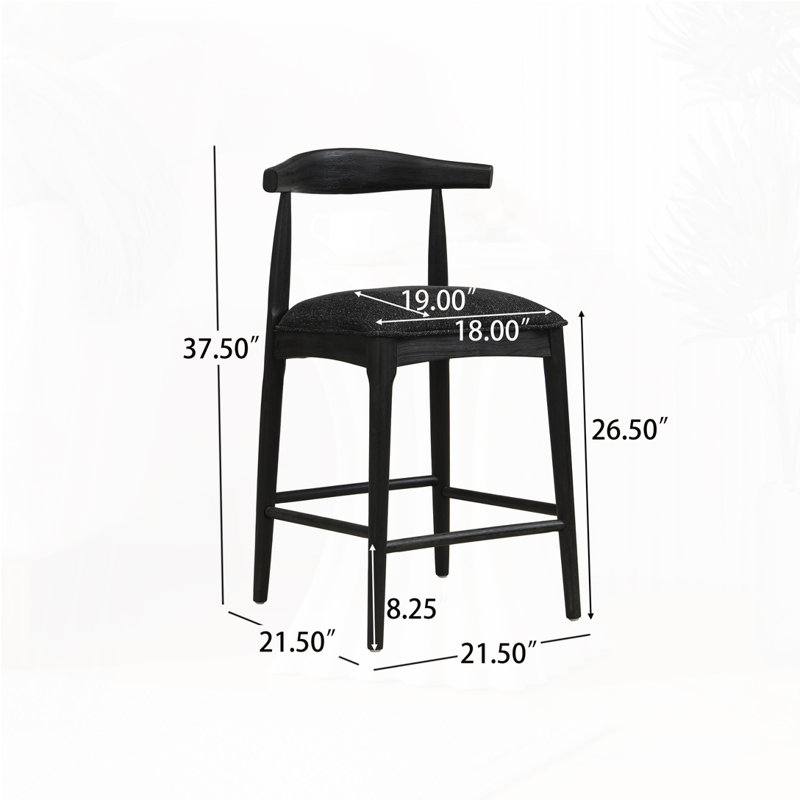 Tabouret de bar en bois, Tabouret de comptoir (siège d'une hauteur de 26,5, Siège noir / structure en bois