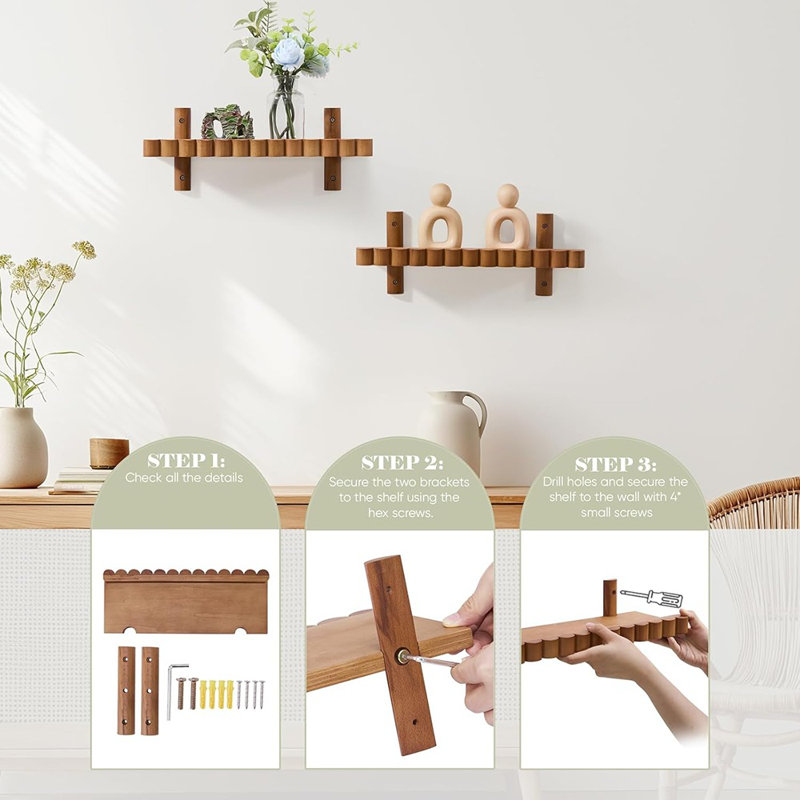 Brown Wood Wall Decor Picture Ledge Shelves For Bedroom & Living Room Storage