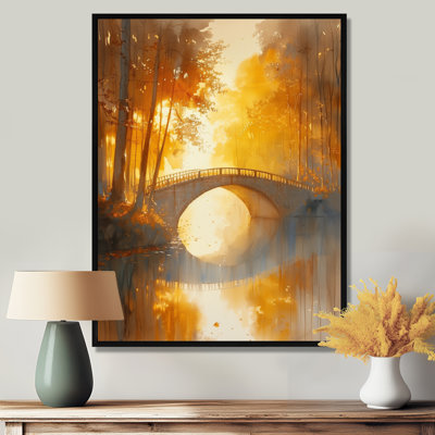 Yellow Beige Autumn Beauty River Bridge I - Bridges Wall Decor