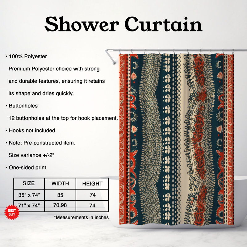 Rideau de douche Boho Harmony - Premium, H 74 po x l 71 po
