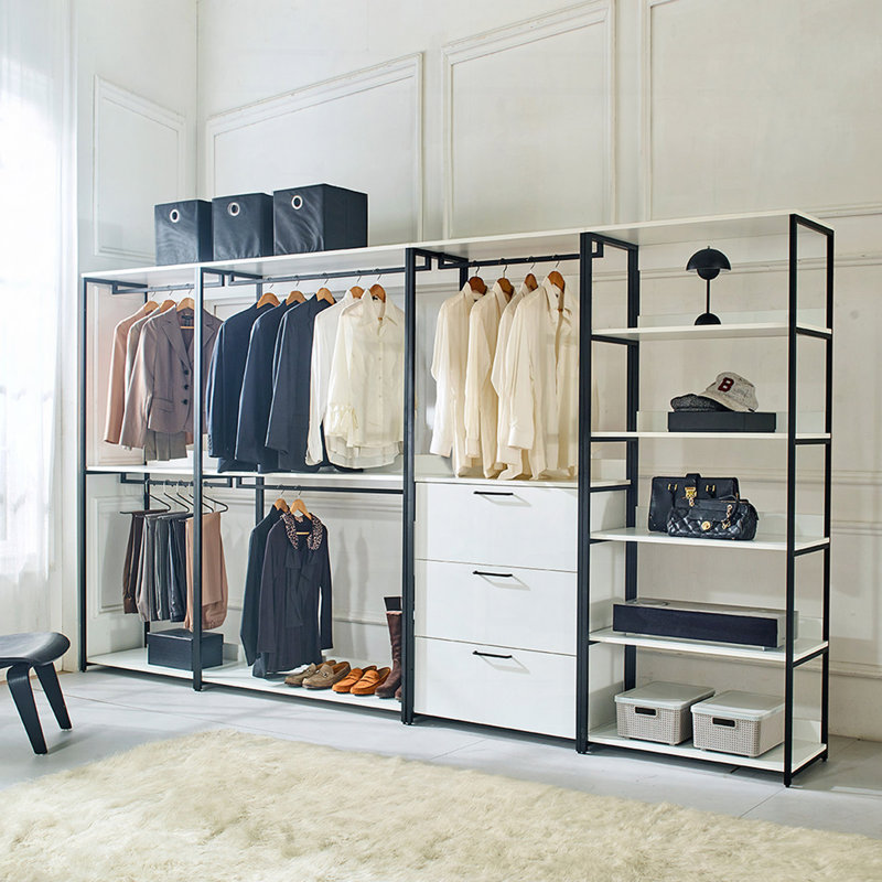 Système de tour autoportant blanc - Système de garde-robe en bois avec cadre en métal