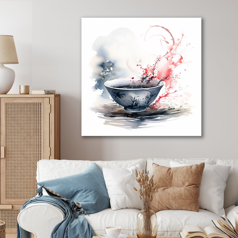 Élégance du thé oriental gris - art mural Chine, Toile tendue, H 36 po x l 36 po x P 1,5 po