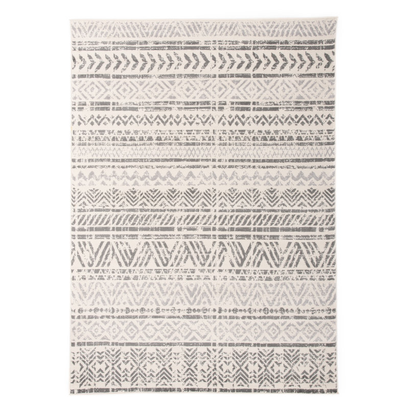 Humphrey Southwestern Light Gray/Dark Gray/Ivory Area Rug in Gray, Rectangle 6'6" x 9'