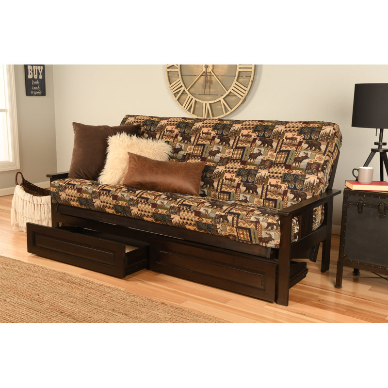 La base de futon pleine grandeur Stratford comprend des tiroirs de rangement et un matelas, Premium Pocket Coil, Espresso