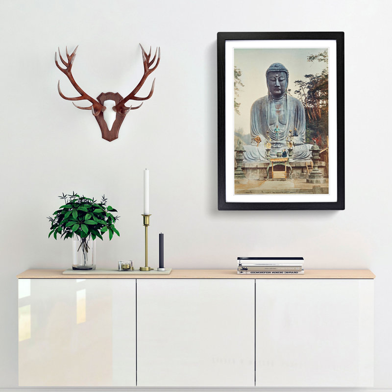 Bronze Buddha at Kamakura by Kazumasa Ogawa - Picture Frame Graphic Art Print, 65cm H x 48cm W x 2cm D, Black Framed