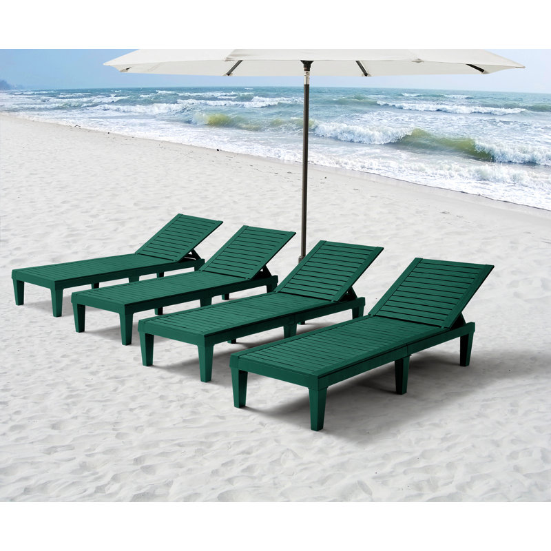 Nestl Waterproof, Lightweight, and Adjustable Outdoor Polyresin Chaise Lounge Chair Set, Forest Green, 4