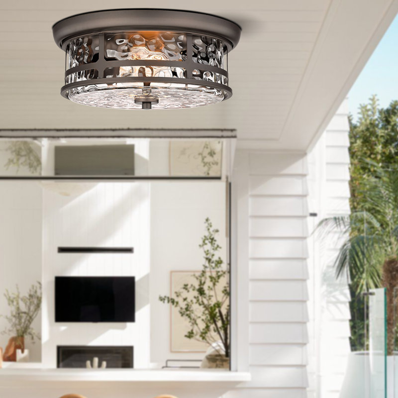 Flush Mount Ceiling Light, Farmhouse 2-Light Close To Ceiling Lighting Fixture With Bubble Glass For Living Room Hallway Bedroom (Oil Rubbed Bronze, 12.77" D)