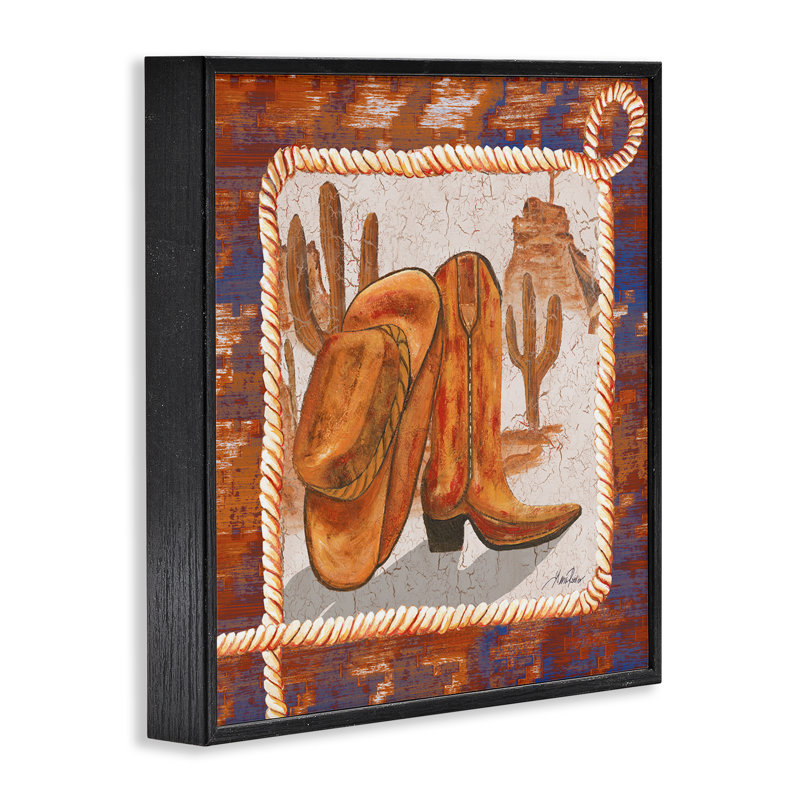 Illustration de giclée sur toile de cowboy de l'Ouest par Gina Ritter, Giclée encadrée noir minuit, H 17 po x l 17 po