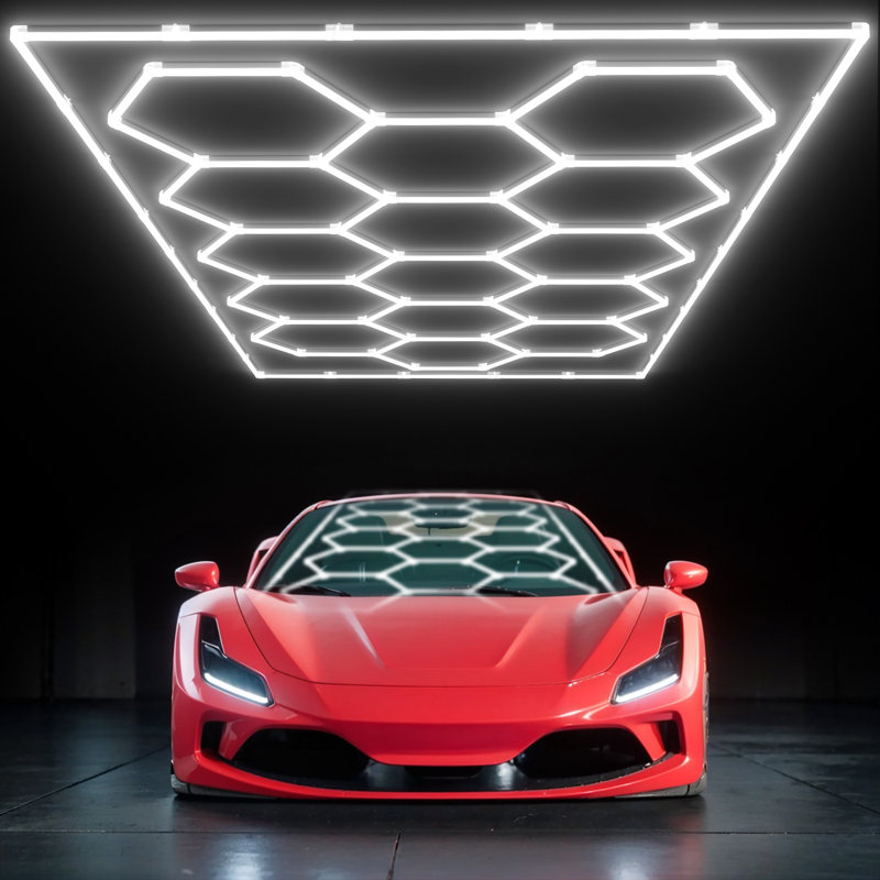 Modern Hexagon LED Ceiling Light with 15 Girds, DIY Honeycomb Design for Garage, Studio, Gym or Game Room