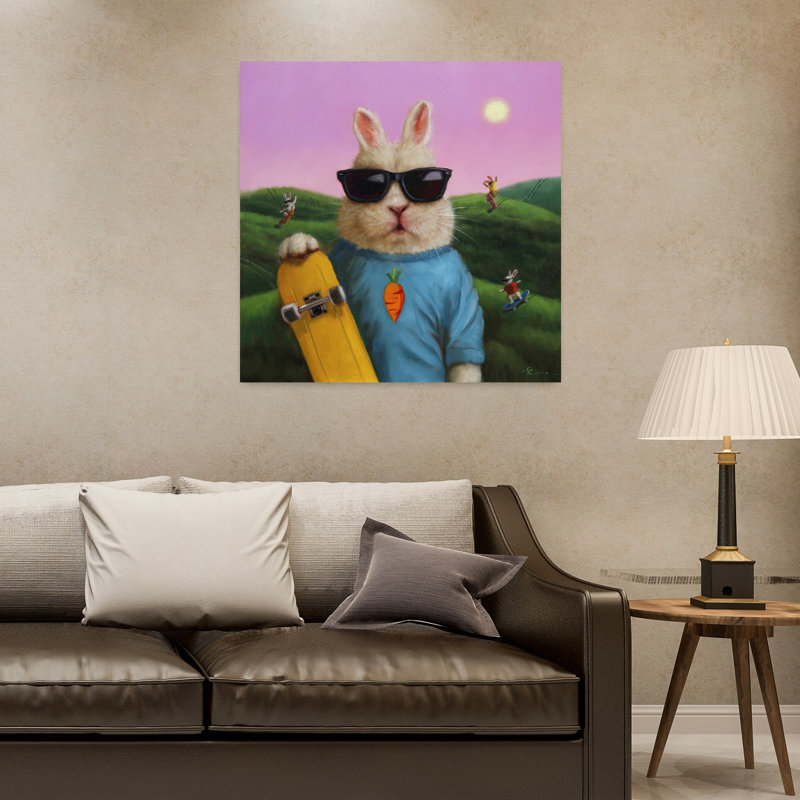 Art contemporain de lapin Skater Bunny, H 32 po x l 32 po