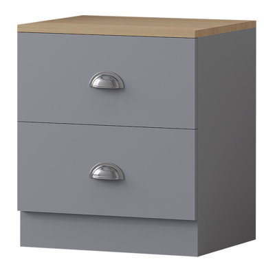 Grey Oak 2 Drawer Bedside Table