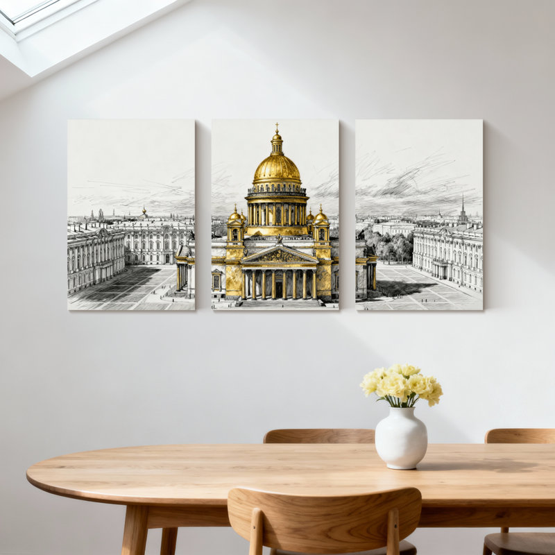 Ensemble de 3 impressions d'art sur toile, "Dôme doré", H 18 po x l 36 po