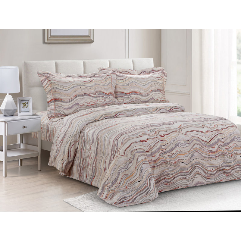 Ensemble de housse de couette réversible en coton standard brun / gris / brun clair 6 pièces