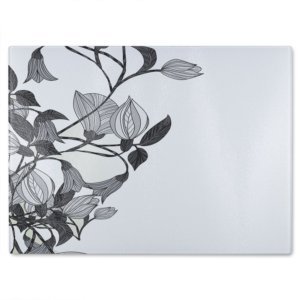 Flower Illustration Glass Chopping Board
