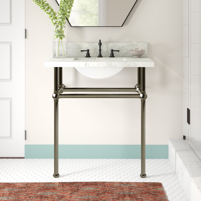 Kingston Brass Templeton 30-Inch Carrara Marble Vanity Top with Brass Legs (8-Inch, 3-Hole), Polished Nickel
