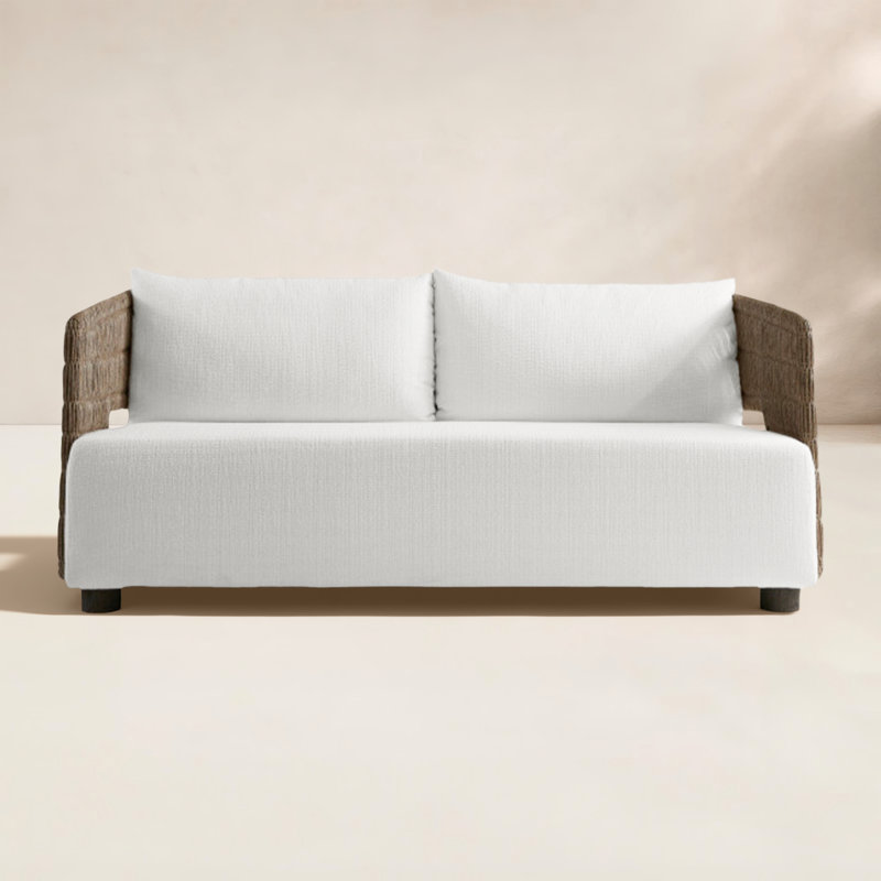 Maldives 72'' Wide Straight Patio Sofa with Cushions, Cream Linen 6025-002