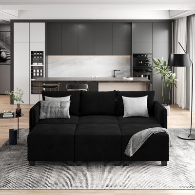 Canapé modulaire en U avec repose-pieds en velours noir