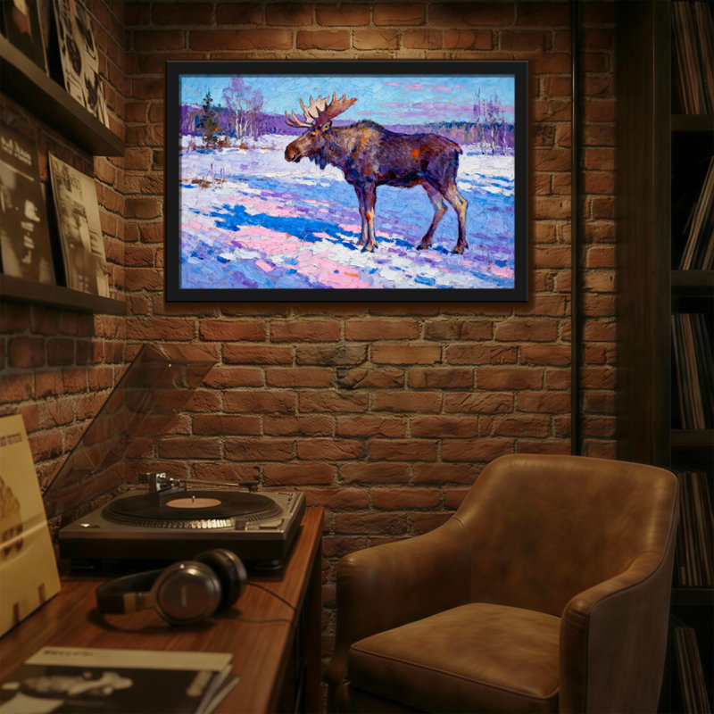 «Christmas Moose In Winter», peinture de paysage, H 20 po x l 30 po