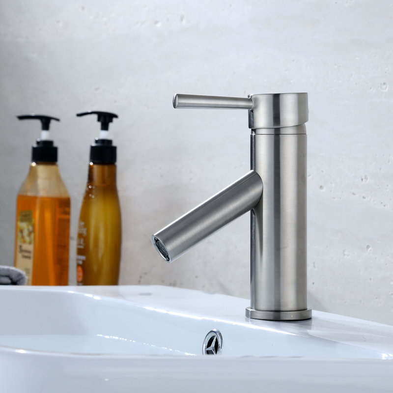 Euro Collection Single-Handle Deck-Mount Short Vessel Lavatory Bathroom Sink Faucet - Brushed Nickel, Brushed Nickel