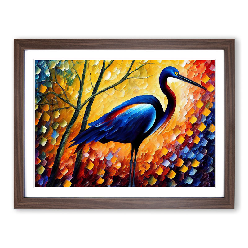 Heron Bird Abstract Vol.1 - Single Picture Frame Painting, 46cm H x 64cm W x 2cm D, Walnut