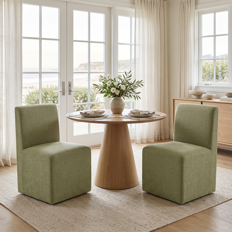 Chaises de salle à manger Parsons modernes, recouvertes de lin et munies de roulettes, Vert