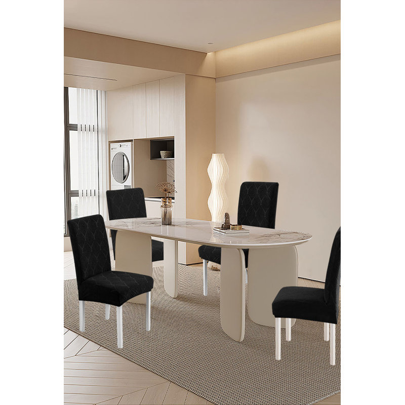 Housse imperméable pour chaise de salle à manger, Mélange de polyester noir
