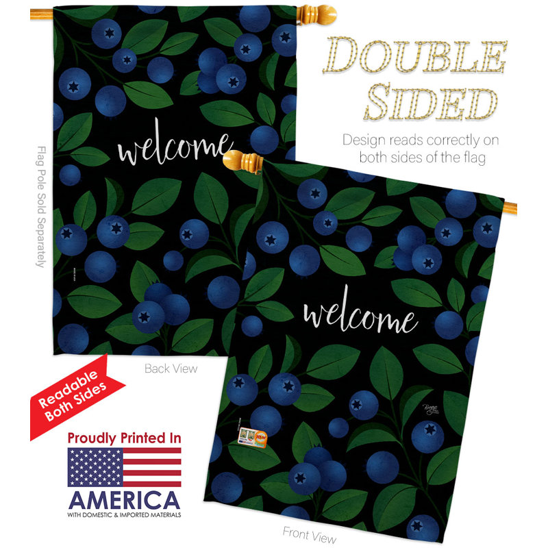 Drapeau de jardin en polyester Welcome Blueberrie, H 40 po x l 28 po