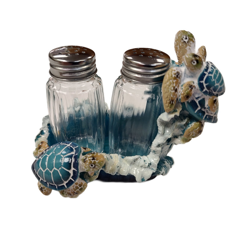 Ensemble de support pour salière et poivre en polyrésine bleu océan et blanc