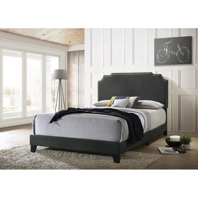 Lit tapissier standard Arsula, Plein, Gris