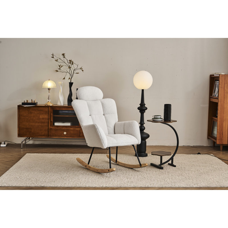 Chaise berçante d'appoint en tissu avec rembourrage en mousse pour le salon, Ivory