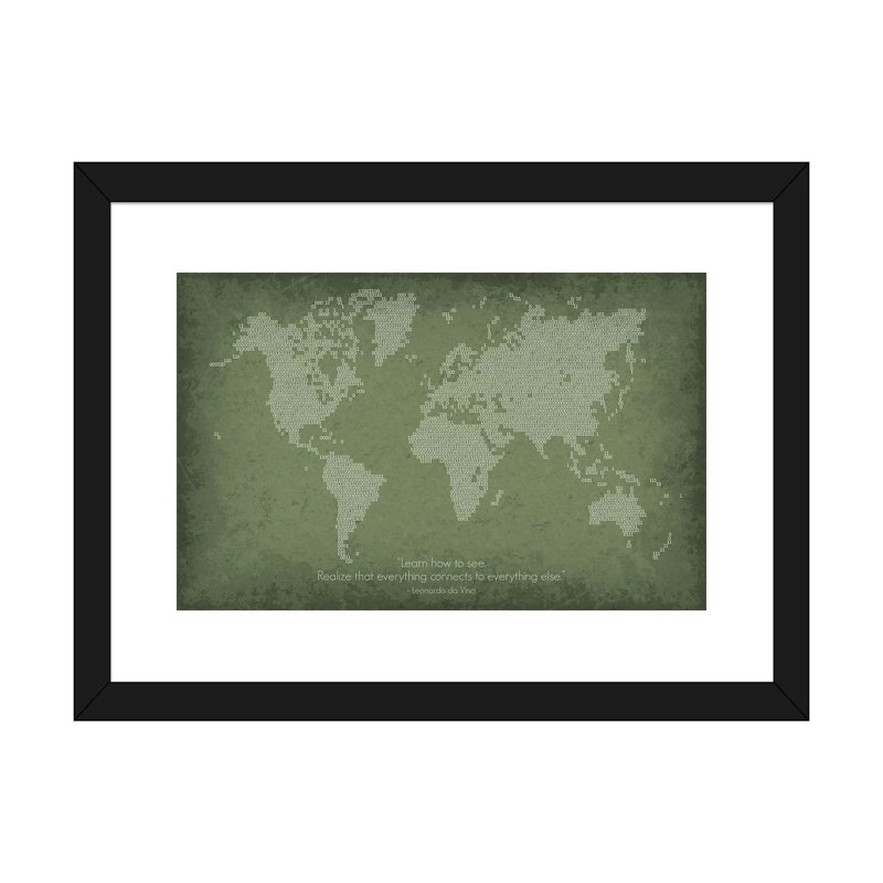 " Binary Code World Map ", 16" H x 24" W x 1" D, Black Framed Paper, White