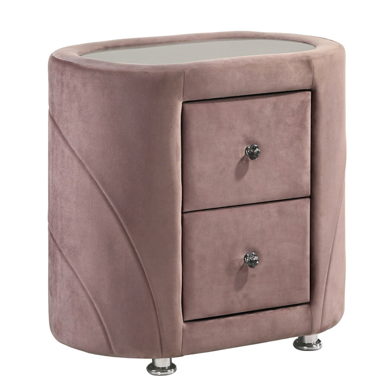 Armoire de chevet rembourrée rose moderne avec deux tiroirs efficaces et une table de chevet élégante en velours