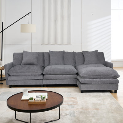 Canapé modulaire de 105 po en tissu de chenille rembourré de 105 po, canapé 3 places avec repose-pieds orange foncé
