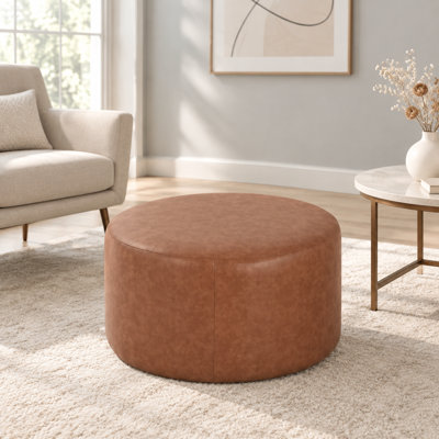 Upholstered Round Ottoman,PU Leather.