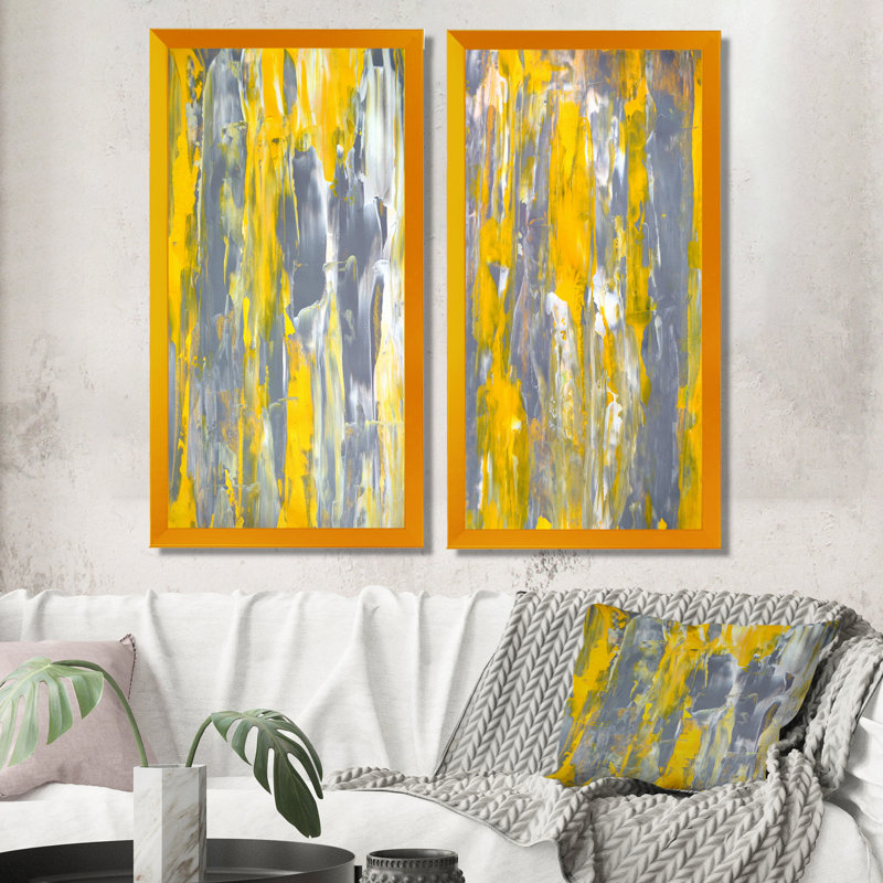 «Gray and Yellow Merging Abstract II», ensemble de 2 reproductions de dessins sur toiles, H 20 po x l 24 po x P 1 po