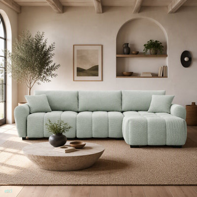 Canapé modulaire de 110 po en forme de L avec siège très grand, conception en ligne, repose-pieds mobile, mousse haute densité, combinaison libre, structure en métal et en bois robuste, tissu bouclé