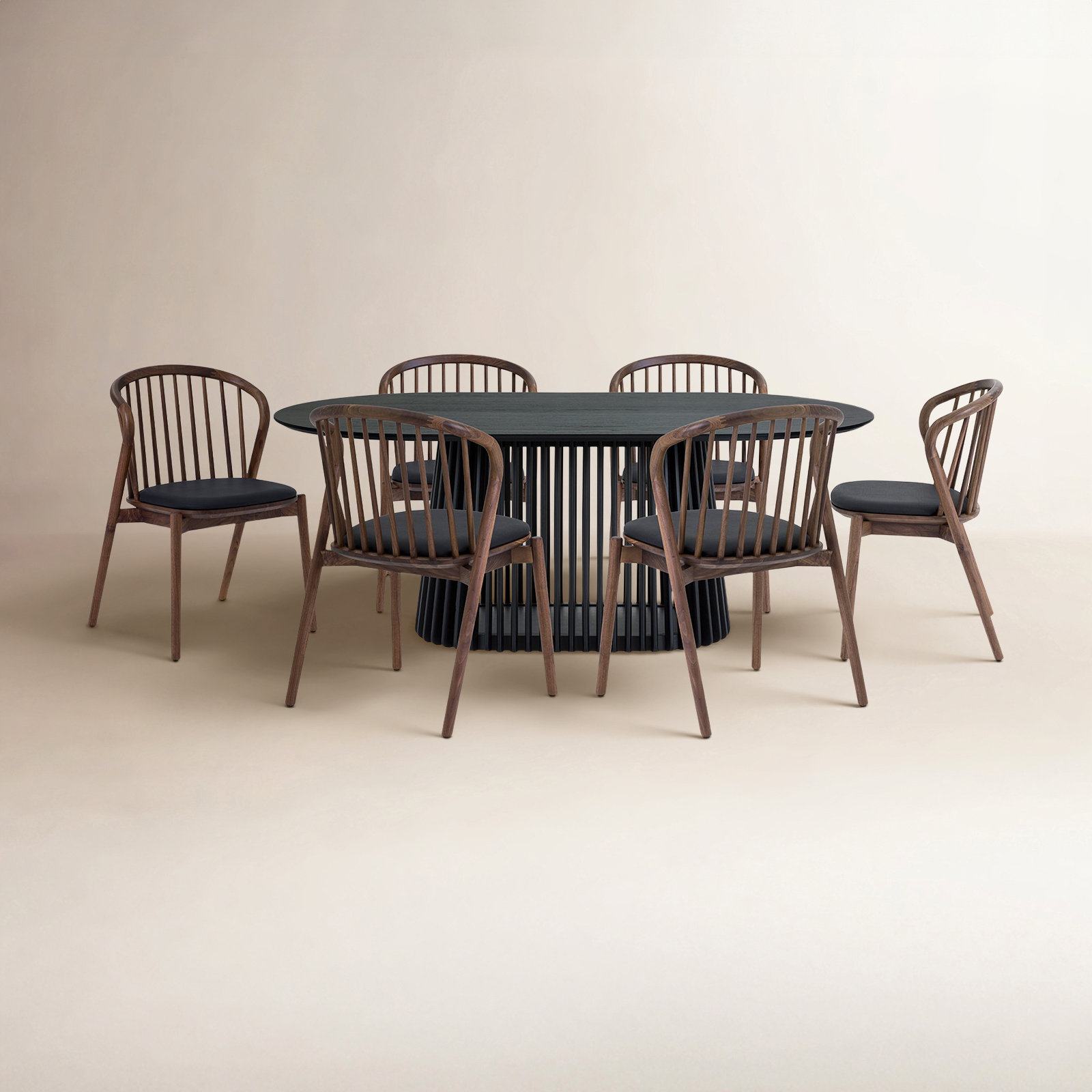 7 - Piece Dining Set, Black, Walnut