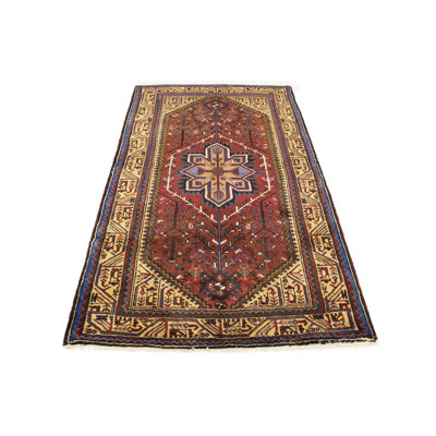 Tapis rouge rouille unique en laine noué à la main de style années 1970 de 4 pi x 6 pi 7 po Tatiauna