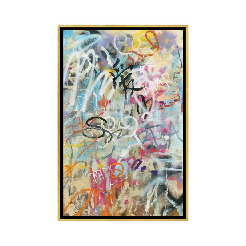 « Graffiti Love » par Danhui nai, reproduction d’art, Toile encadrée d'or, Pas de tapis, H 48 po x l 32 po x P 1,5 po