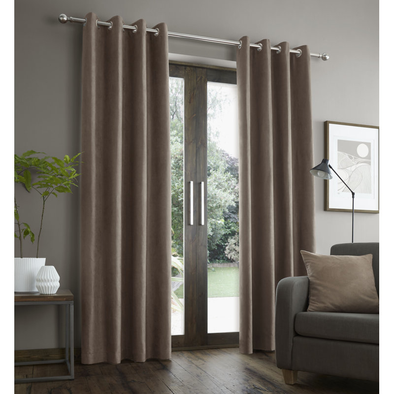 Faux Suade Eyelet Curtains, Mink, 168cm Width x 183cm Drop
