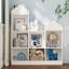 Bibliothèque pour enfants 7 compartiments en bois - Organisateur de rangement de jouets multifonctionnel - Vitrine moderne pour chambre de bébé, salle de jeux ou chambre d'enfant - Tablettes faciles d'accès, peu encombrantes