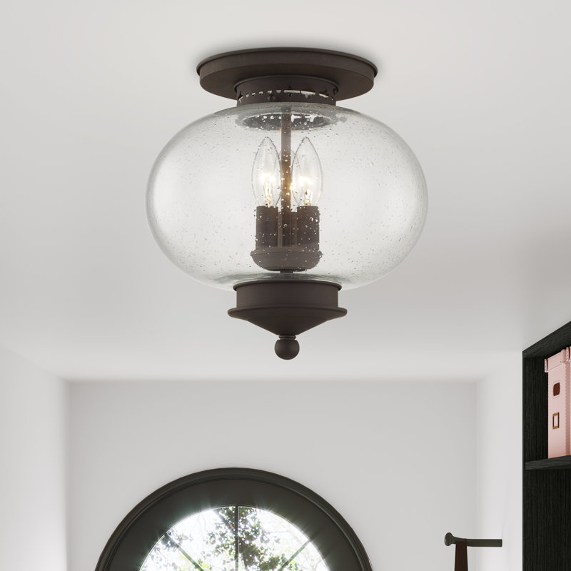 Plafonnier semi-encastré 3 lumières Shielo, Bronze, H 11,5 po x l 11 po x P 11 po