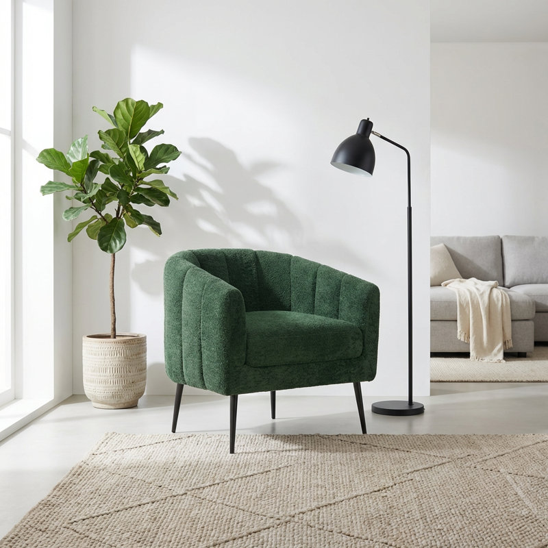 Fauteuil de meuble-lavabo moderne rembourré en tonneau avec pattes en métal, fauteuil de salon simple capitonné Channel