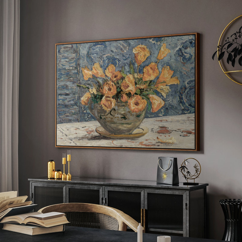 Botanique rétro - Lxxxi, H 25 po x l 37 po, Toile encadrée noyer flottant